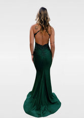 Geraldine | Chic Mermaid Beaded Satin Dark Green Prom Dress - Dark Green - PromDressClub